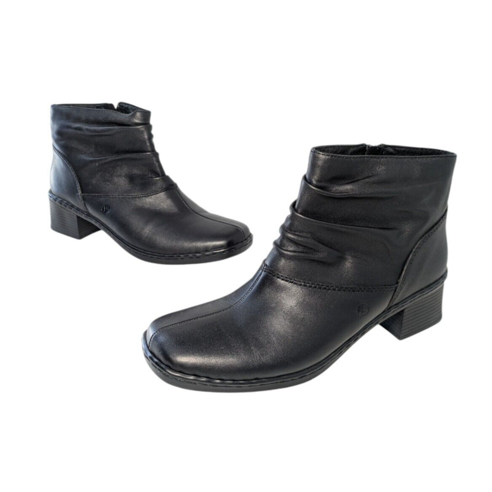 Josef Seibel Black Catania Leather Ankle Boots Booties Size 37 Side Zip Slouchy